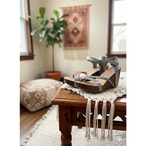 Blowfish Malibu Silver Metallic Braid Strap Wedge Sandals Women's Size 9 Boho